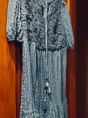 SHEIN Medium Blue Crochet Yoke Dress